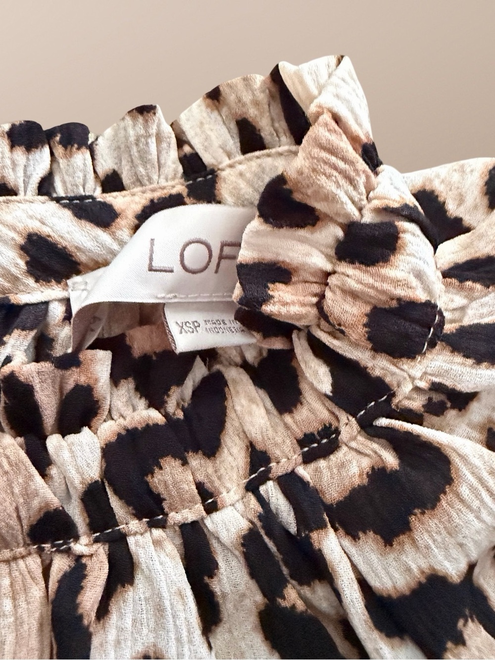 LOFT Women’s Leopard Print Pleated Long Sleeve Smocked Blouse